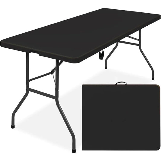6ft Plastic Folding Table, Indoor Outdoor Heavy Duty Portable w/Handle, Lock for Picnic, Party, Camping - Black