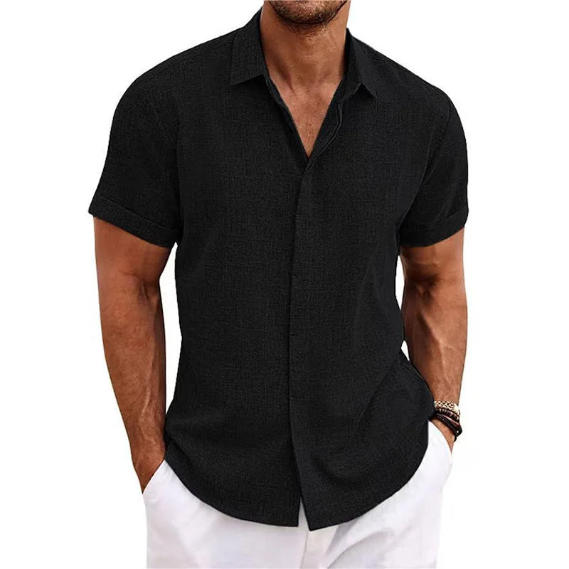 Men's Cotton Linen Short Sleeved Shirt Summer Casual Shirts Fashion Tops Men Clothing Streetwear