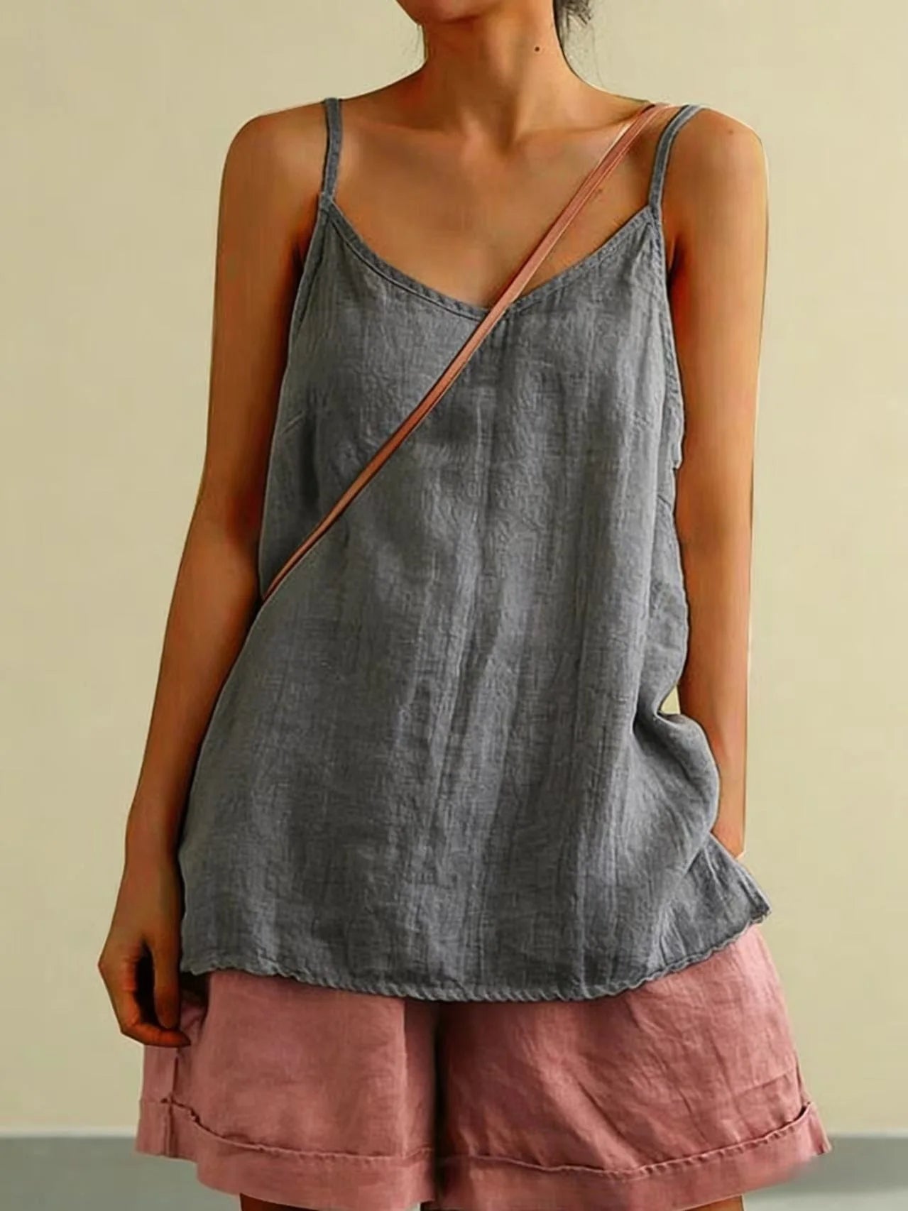 Women's Summer Thin Cotton Linen Style Camisole Fashion Sling Tops T-shirt Women Clothing Casual Tank Top Streetwear