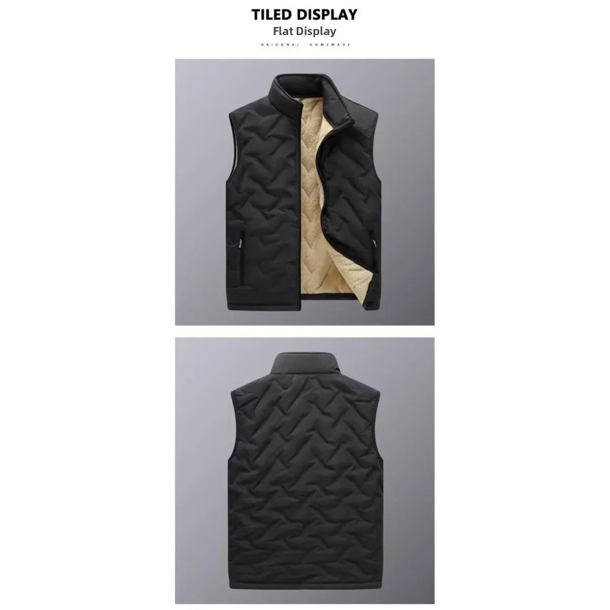 Thickened Lamb Velvet Vest Men's Autumn Winter Outerwear Warm Heating Casual Business High Collar Polyester Fiber Jacket