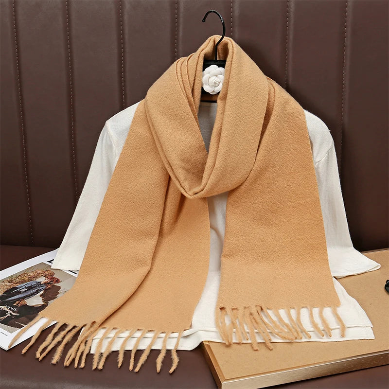 New Winer Warm Cashmere Scarf for Women Fashion Solid Thick Blanket Pashmina Shawl Wrap Female Bufanda Echarpe Foulard 2025