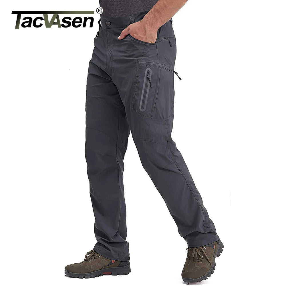 Summer Lightweight Trousers Men's Fishing Pants Outdoor Hiking Nylon Quick Dry Pockets Cargo Pants Casual Work Trousers