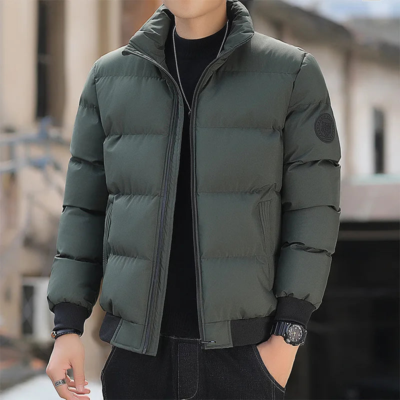 This Casual Long Sleeve Jacket Coat Pure Color Fashion Urban Stand Fit Thinned Cotton Jacket for Men