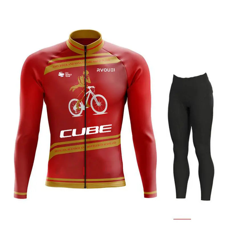 Cube Team Breathable Long Sleeve Men Cycling Jersey Set MTB Bike Clothing Autumn Bicycle Clothes