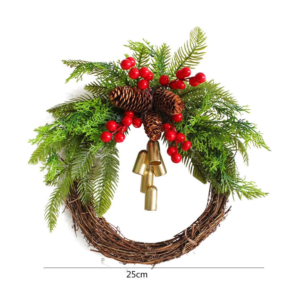 Christmas Atmosphere Decorative Garland  Hanging Xmas Tree Wreath Simulation with Pinecone Bell for Shopping Mall Outdoor
