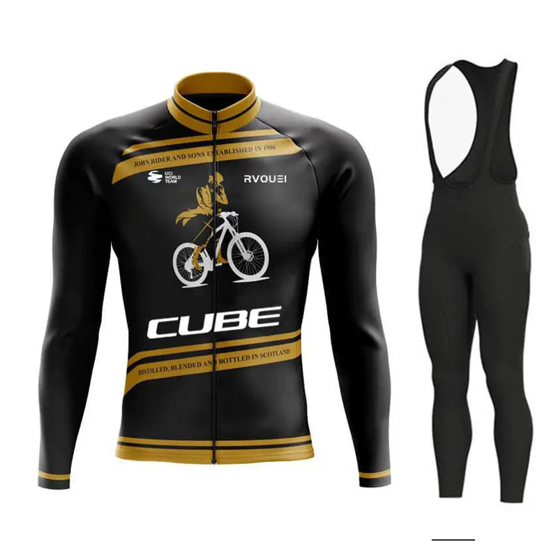 Cube Team Breathable Long Sleeve Men Cycling Jersey Set MTB Bike Clothing Autumn Bicycle Clothes