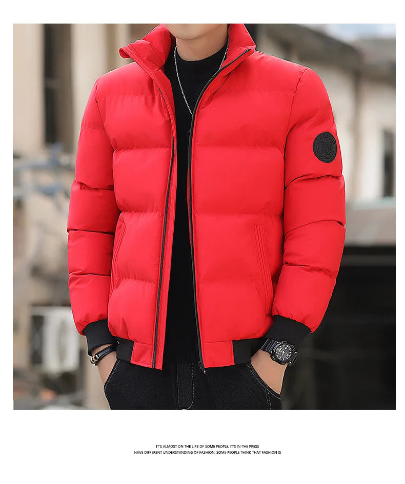 Men's Lightweight Warm Jacket Standing Collar Casual Horizontal Stripe down  Winter Outerwear Windbreaker Thick Parkas M-5XL