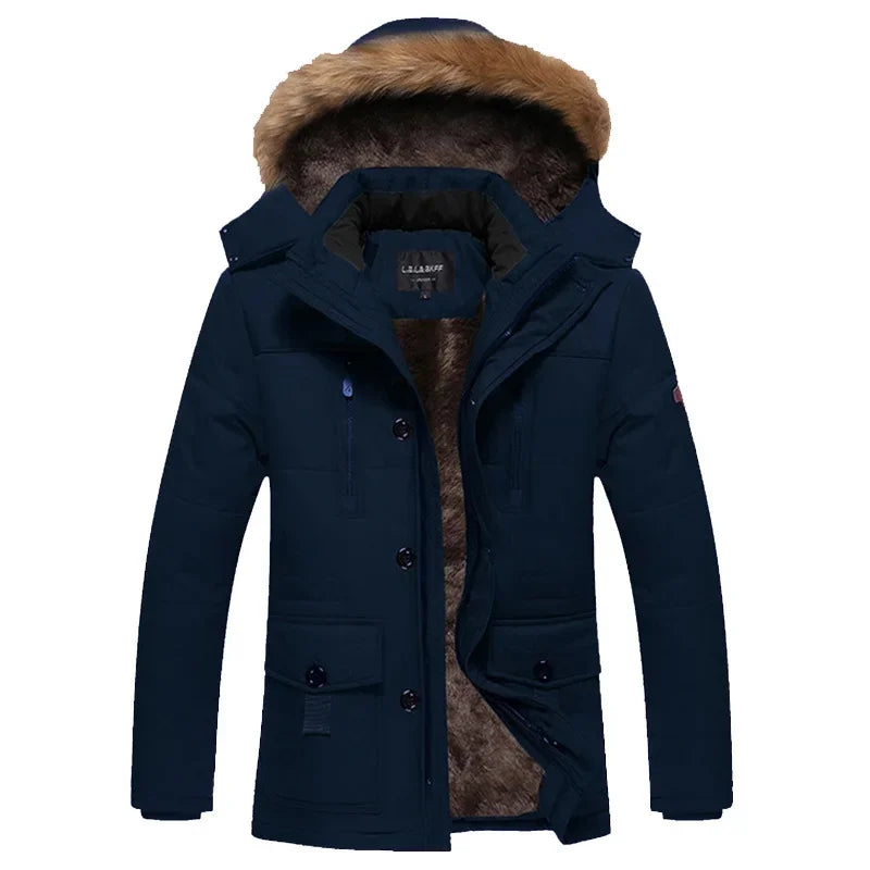 Thickened Casual Cotton Jacket Men's Warm Coat Long Style Leisure Fashion Outerwear Big Size Comfortable Winter Outerwear
