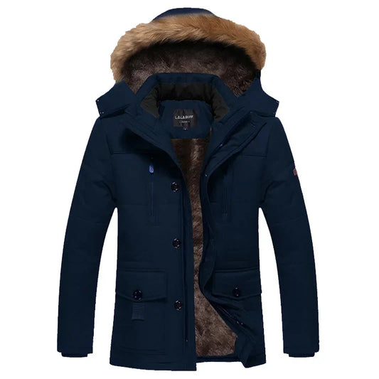 Thickened Casual Cotton Jacket Men's Warm Coat Long Style Leisure Fashion Outerwear Big Size Comfortable Winter Outerwear