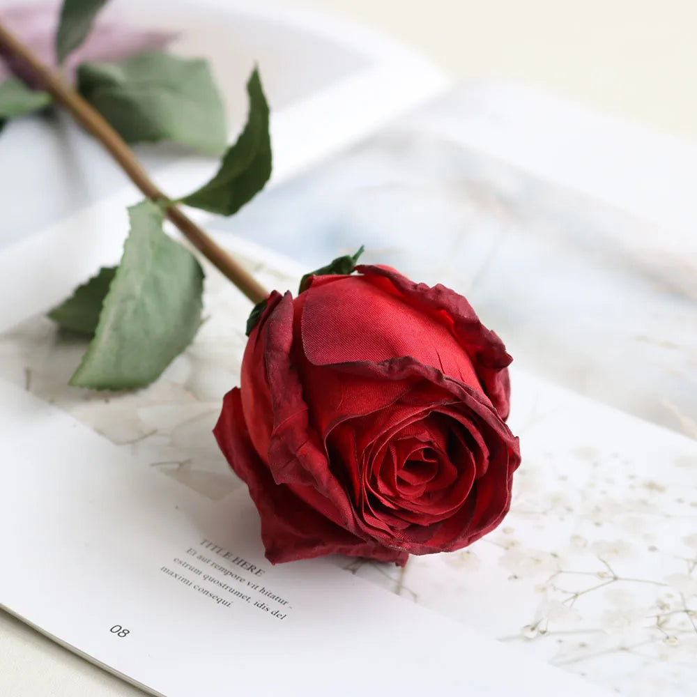 Artificial 58CM Rose Flowers Single Fire-roasted Fake Peony Wedding For Home Garden Party Decoration White Rose Dried Flowers