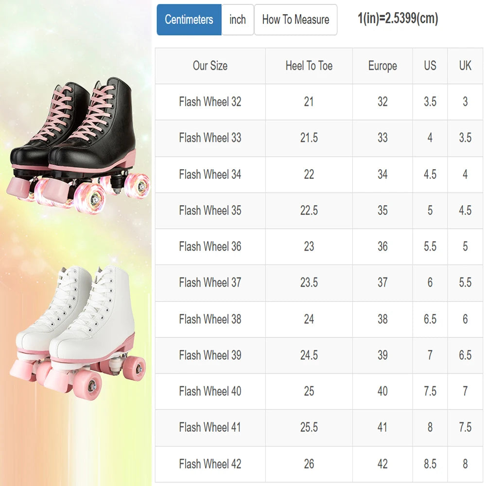 Pu Leather Flashing Roller Skates Size 35-42 Women Roller Skating Shoes Adult Outdoor Skating Training 4 Wheels Sneakers