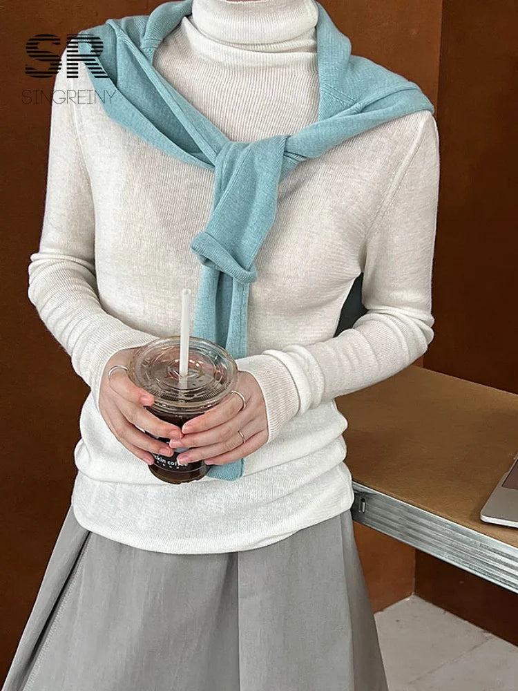 Winter Wool Basics Knitted Top 2026 Women Turtleneck Long Sleeves Slim Warm Pullovers Autumn Solid Cashmere Sweater