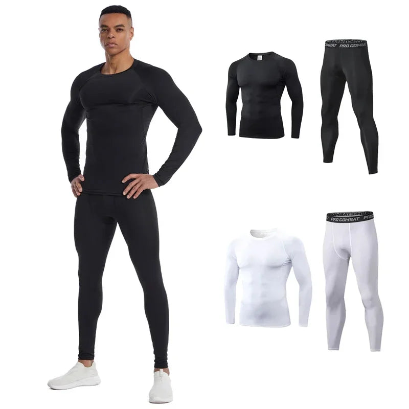 2pcs Men Compression Sportswear Suit Elastic Training Sports Yoga Sets Workout Jogging Fitness Clothing Tracksuit Pants