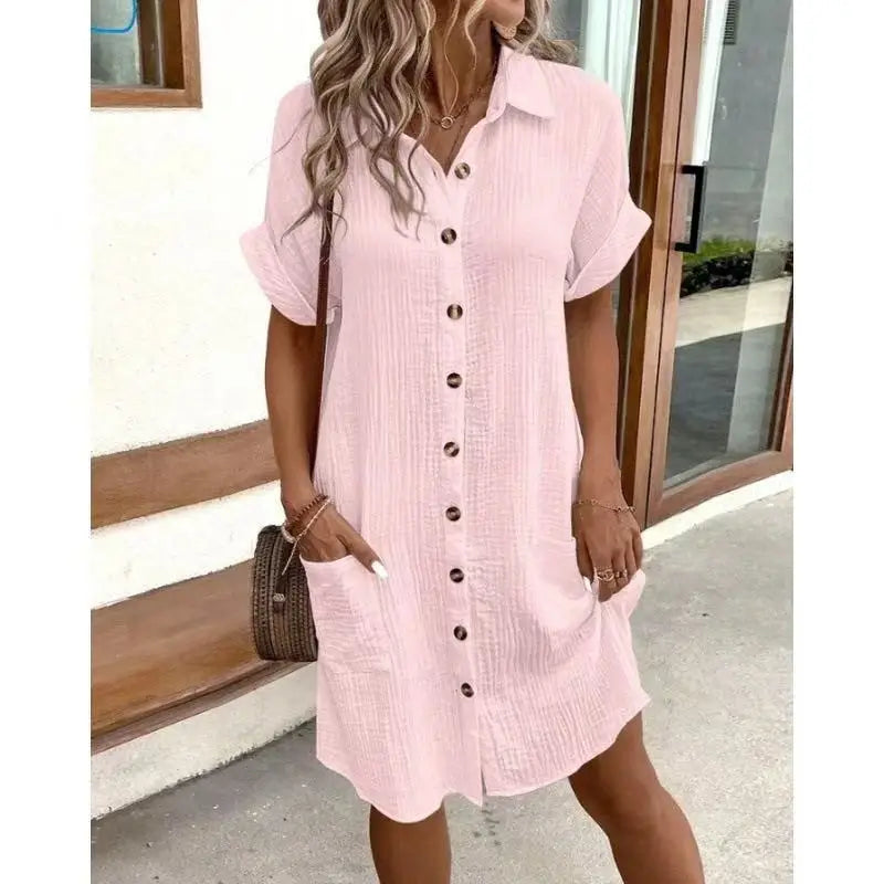 Fashion Casual Cotton Linen Style Dress Woman Short Sleeved Loose Dresses for Women Harajuku Long Shirts