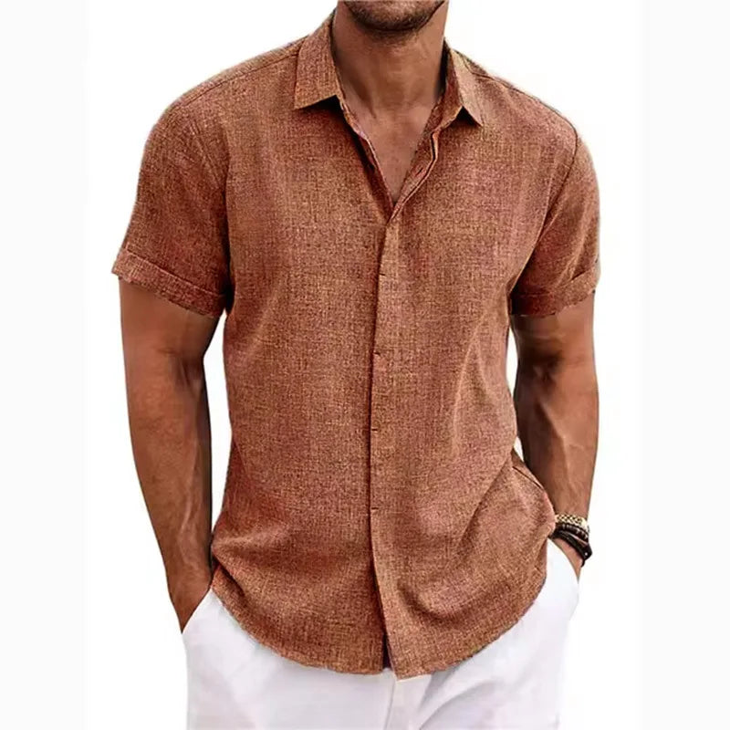 Men's Cotton Linen Short Sleeved Shirt Summer Casual Shirts Fashion Tops Men Clothing Streetwear