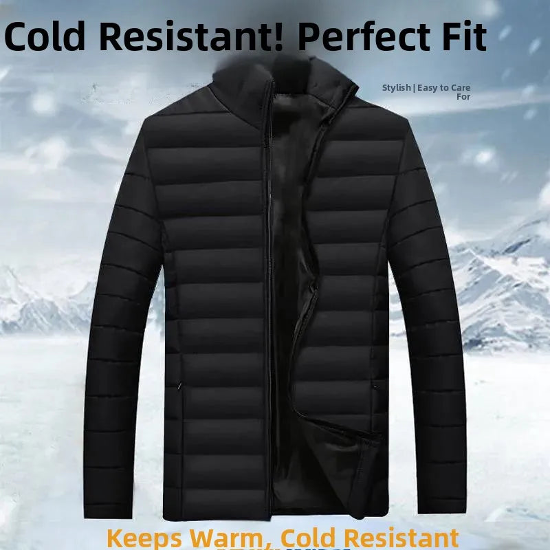 Loose Fit Short Hooded Cotton Jacket Thin Winter Coat for Men Casual Style Zipper Closure Solid Color Youth Fashion Urban Wear