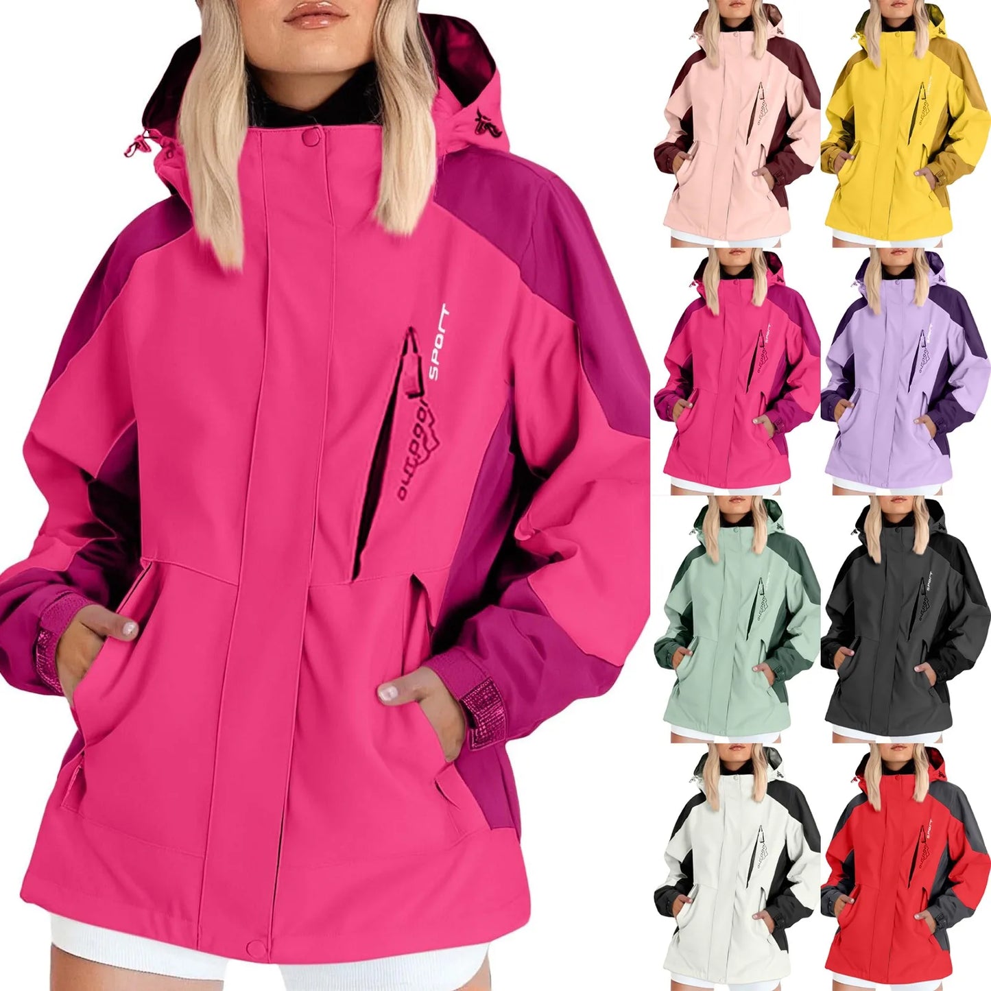 Autumn Women's Fashion Hiking Jacket Long-sleeved Hooded Coat Outdoor Waterproof Windproof Thin Mountaineering Jacket Coat