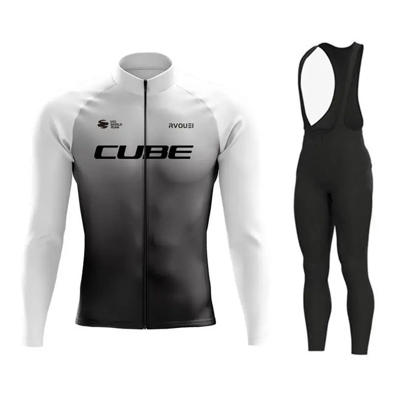 Breathable Team Long Sleeve Cycling Jersey Set Bib Pants  Bicycle Clothing MTB Bike Uniform Men Clothes