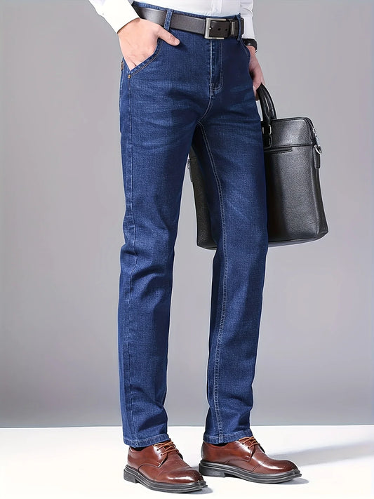New lightweight and luxurious men's loose straight leg jeans, men's business casual pants, no waistband, suitable for all season