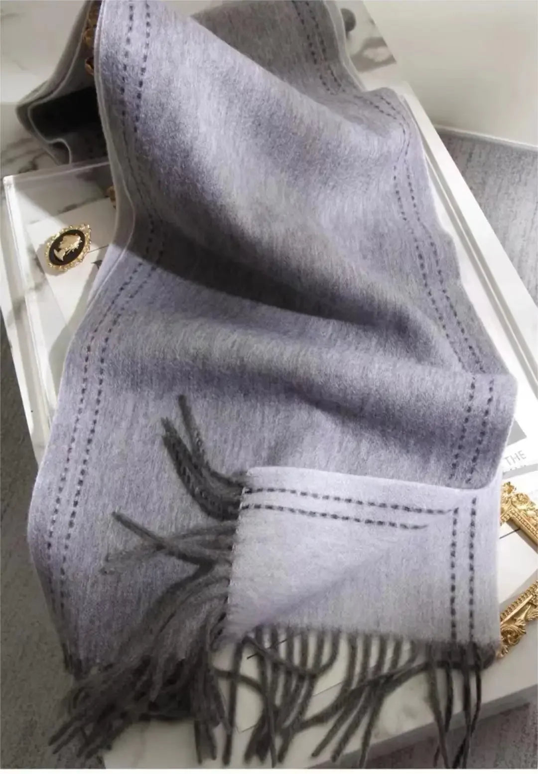 100% Wool Scarf Women's Winter Popular Solid Color Sewing Design Double sided Cashmere Shawl Dual purpose Warm Neck