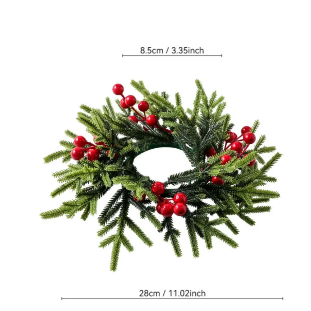 Christmas Candle Wreath Dining Table Decors Classic Red Berries Pinecone Centerpiece Garland Multifunctional Candle Holder 2025