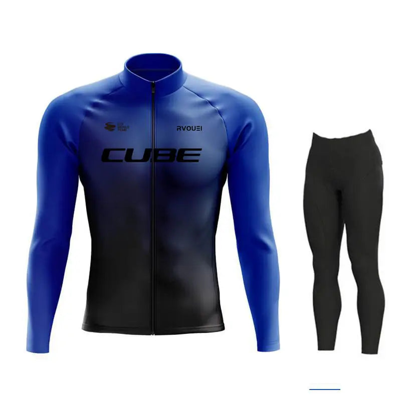Breathable Team Long Sleeve Cycling Jersey Set Bib Pants  Bicycle Clothing MTB Bike Uniform Men Clothes