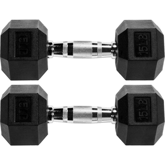 Premium Rubber Encased Hex Dumbbell, 15LB Pair