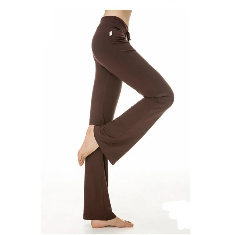 Women Leggings Wide Leg Flare Pants With Pockets Drawstring Sports Trousers High Waist Flared Yoga Leggings Fitness Running Jogg