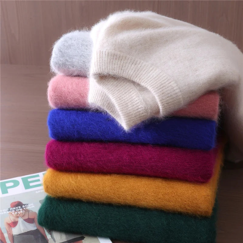 Autumn And Winter New Women's Semi-high-necked Mink Cashmere Sweater Wool Knitted Bottom Shirt