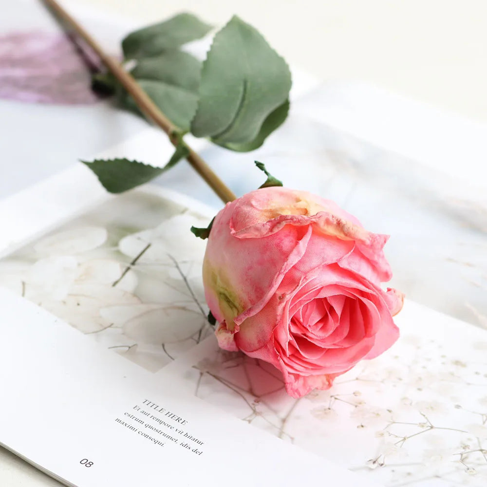 Artificial 58CM Rose Flowers Single Fire-roasted Fake Peony Wedding For Home Garden Party Decoration White Rose Dried Flowers