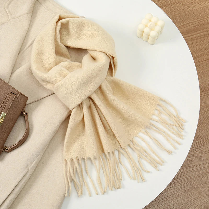 New Winer Warm Cashmere Scarf for Women Fashion Solid Thick Blanket Pashmina Shawl Wrap Female Bufanda Echarpe Foulard 2025