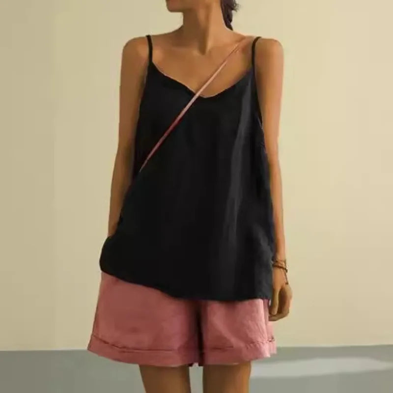 Women's Summer Thin Cotton Linen Style Camisole Fashion Sling Tops T-shirt Women Clothing Casual Tank Top Streetwear