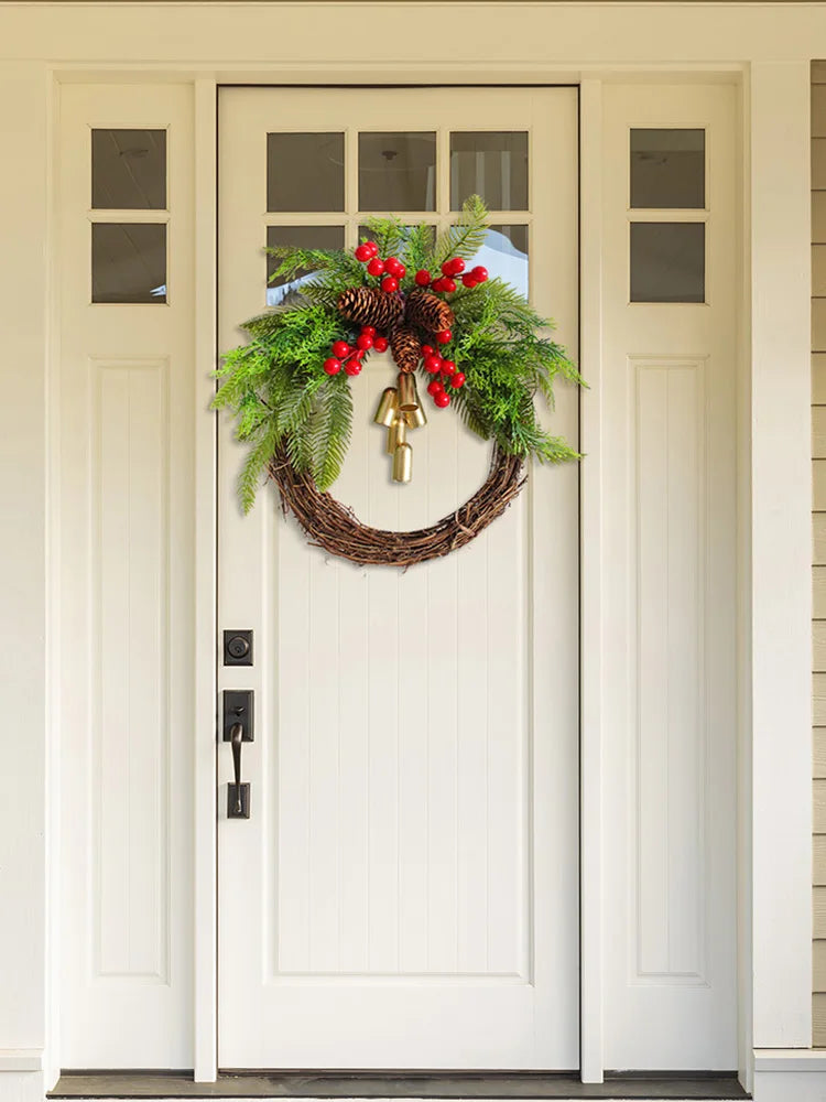 Christmas Atmosphere Decorative Garland  Hanging Xmas Tree Wreath Simulation with Pinecone Bell for Shopping Mall Outdoor