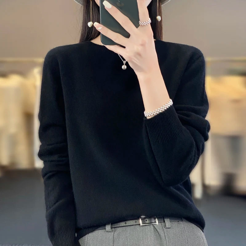 Fall/winter 2026 new cashmere sweater women's sweater 100% merino wool fashion O-neck Spring/Autumn warm pullover