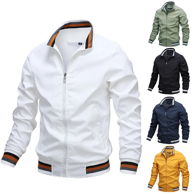 Casual Men's Sports Jacket  Polyester Long Sleeve, Stand Fit, Youth Fashion, Four Seasons Outerwear