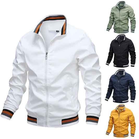 Casual Men's Sports Jacket  Polyester Long Sleeve, Stand Fit, Youth Fashion, Four Seasons Outerwear