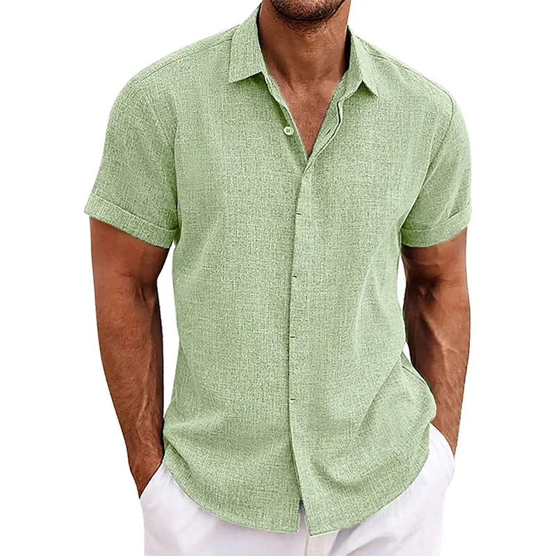 Men's Cotton Linen Short Sleeved Shirt Summer Casual Shirts Fashion Tops Men Clothing Streetwear