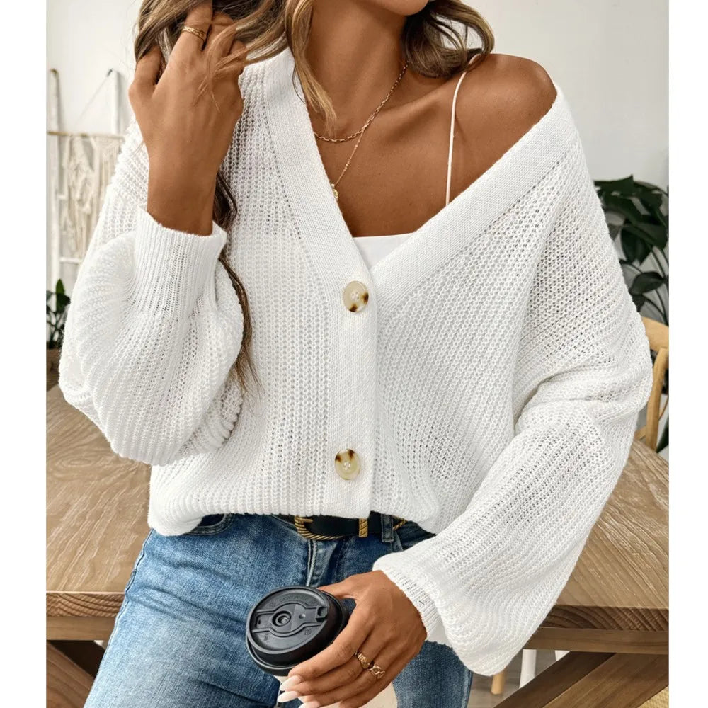 2026 autumn long Loose Knitted cardigan woman sweaters all-match coat casual homewear cardigans solid color Button Outerwear