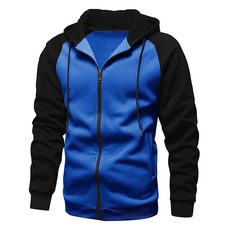 Men's Fleece Lined Zipper Hoodie Casual Oversized Autumn Winter New Style Color Block Sweater Polyester Cotton Blend Long Sleeve