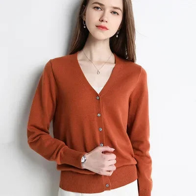 2026 Women Cardigans Long Sleeve Knitted Outerwear Solid Thin Spring / Autumn Sweaters V-neck Knitwear Cardigans