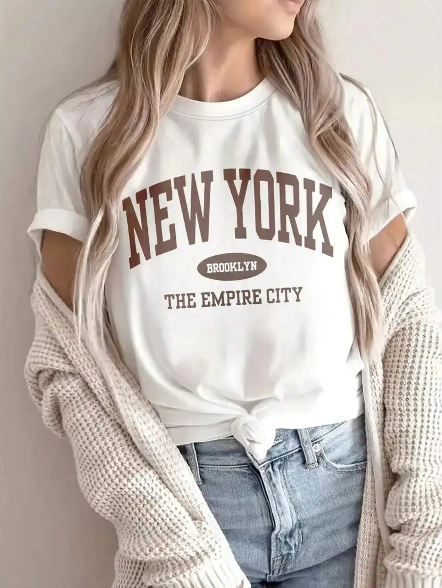 Women's Summer Letter Print Loose Casual T-Shirt Daily Fashion Versatile Graphic Tee Vacation t shirt Short Sleeved Tops