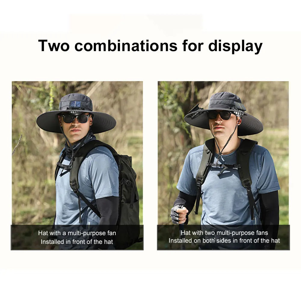Solar Fan Hat Outdoor Fishing Hat with 2 Solar Fan Wide Brim Bucket Hat Summer Cap for Men Outdoor Camping Fishing Hiking