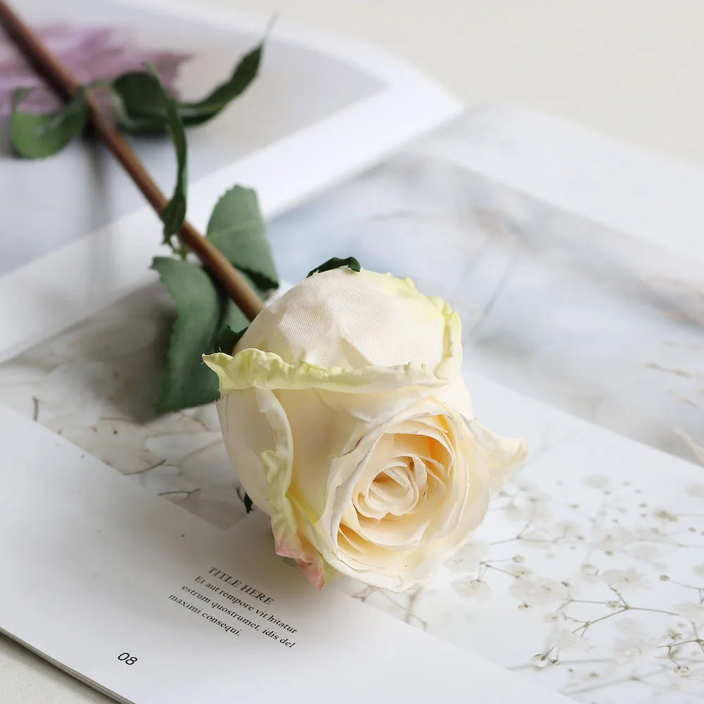 Artificial 58CM Rose Flowers Single Fire-roasted Fake Peony Wedding For Home Garden Party Decoration White Rose Dried Flowers