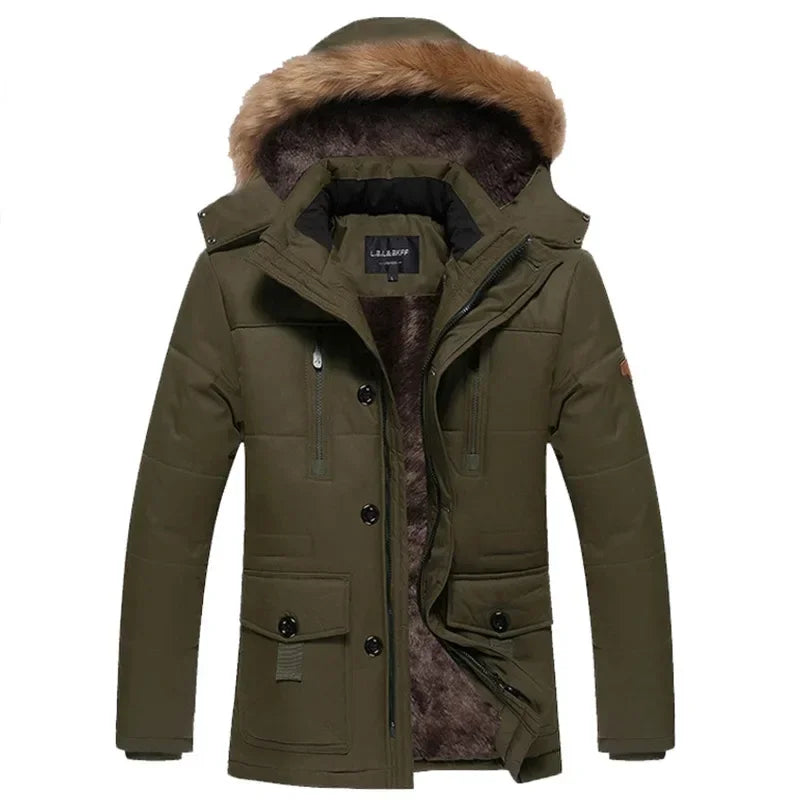 Thickened Casual Cotton Jacket Men's Warm Coat Long Style Leisure Fashion Outerwear Big Size Comfortable Winter Outerwear