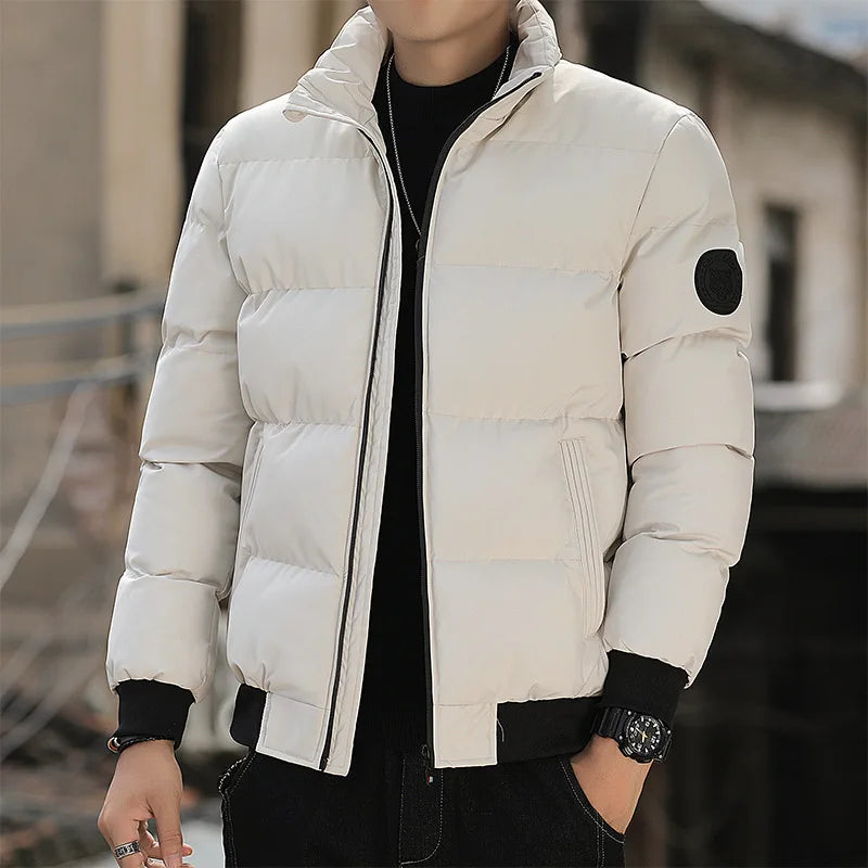 This Casual Long Sleeve Jacket Coat Pure Color Fashion Urban Stand Fit Thinned Cotton Jacket for Men