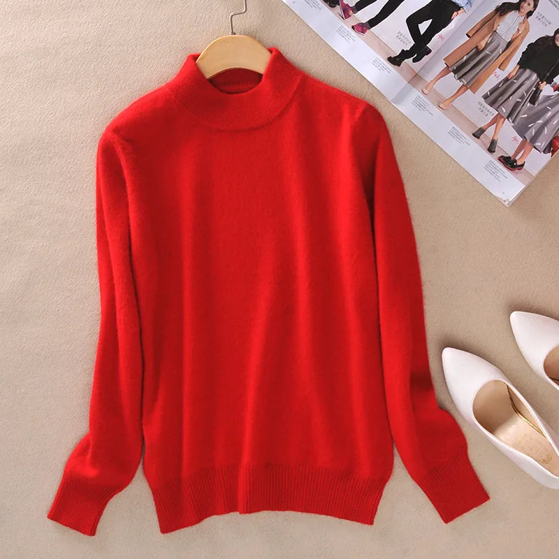 18 Colors Women Cashmere Sweater Pullovers Long Sleeve Pull Femme Half Turtleneck Pullover Women Jumpers