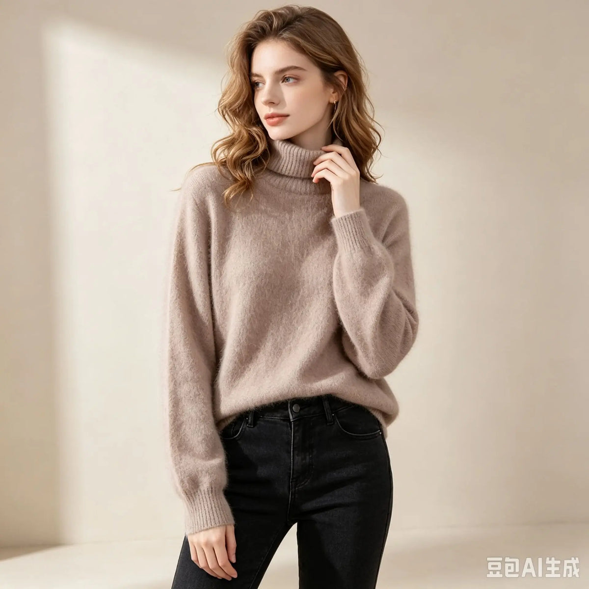 High End Mink Fur Sweater, Women's Solid Color High Collar Pullover, Cashmere Warm Sweater, Knitted Base Sweater, Autumn Winter