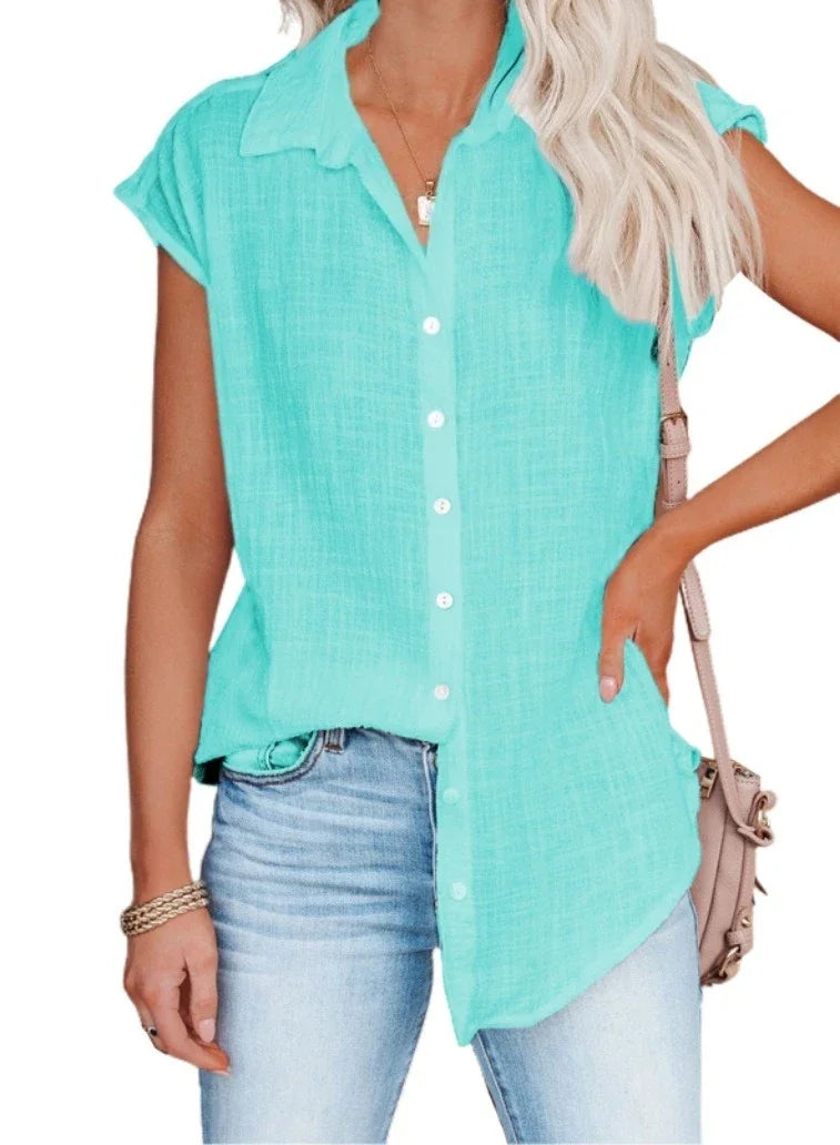 Cotton Linen Shirt Ladies Tops Tee Casual Thin Loose Woman T Shirt Summer Short Sleeve Solid T-Shirts Women Clothing Blouses