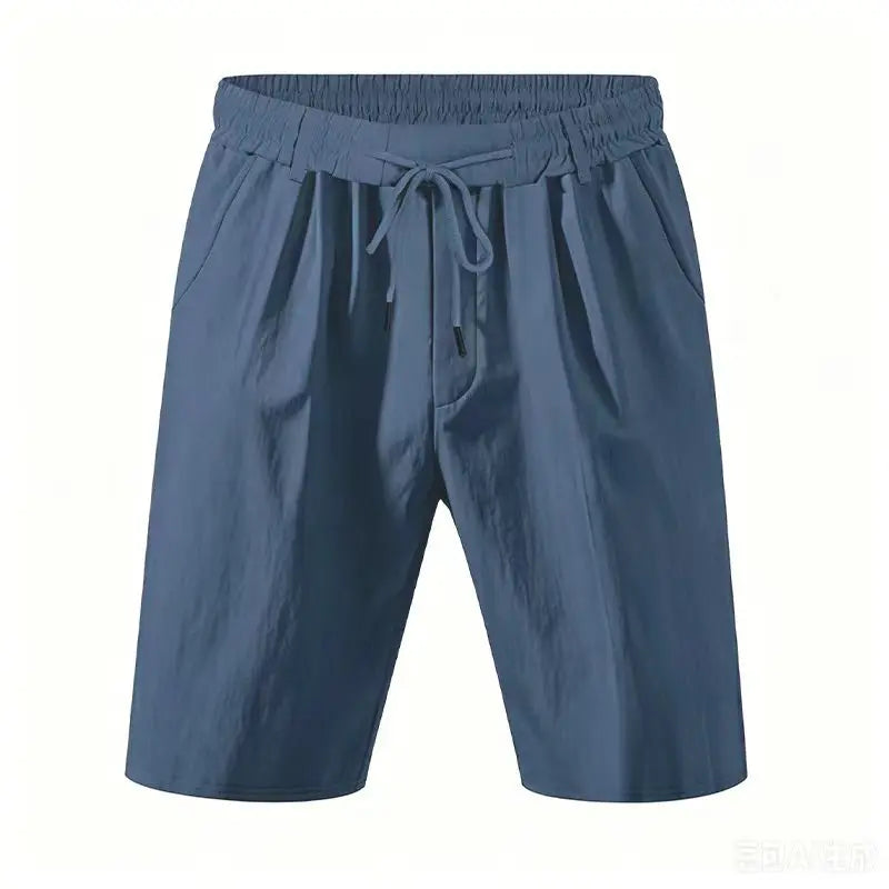 Men's Linen Feel Shorts Pleated Front Drawstring Waist Casual Summer Beach Pants Lightweight Vacation Bottoms with Belt Loops
