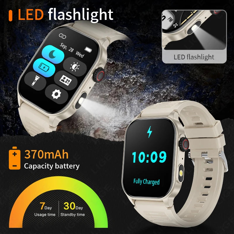 LIGE New Men Smart Watch Flashlight 2.01" HD Large Screen AI Voice Bluetooth Call Sport Watches Health Monitor Smartwatch Women